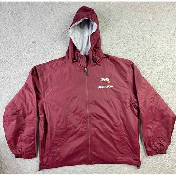 Port Authority Other - NWT Amazon AWS AMER PSA Windbreaker Hooded Full Zip Jacket Maroon Mens Size XL
